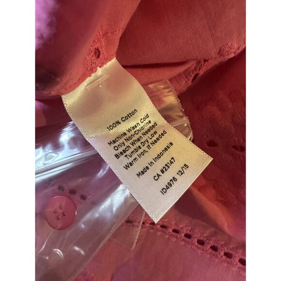 NWT Talbots Pink Eyelet Button Cotton Blouse Sheer Crochet Plus Size 3X Top - Picture 11 of 16